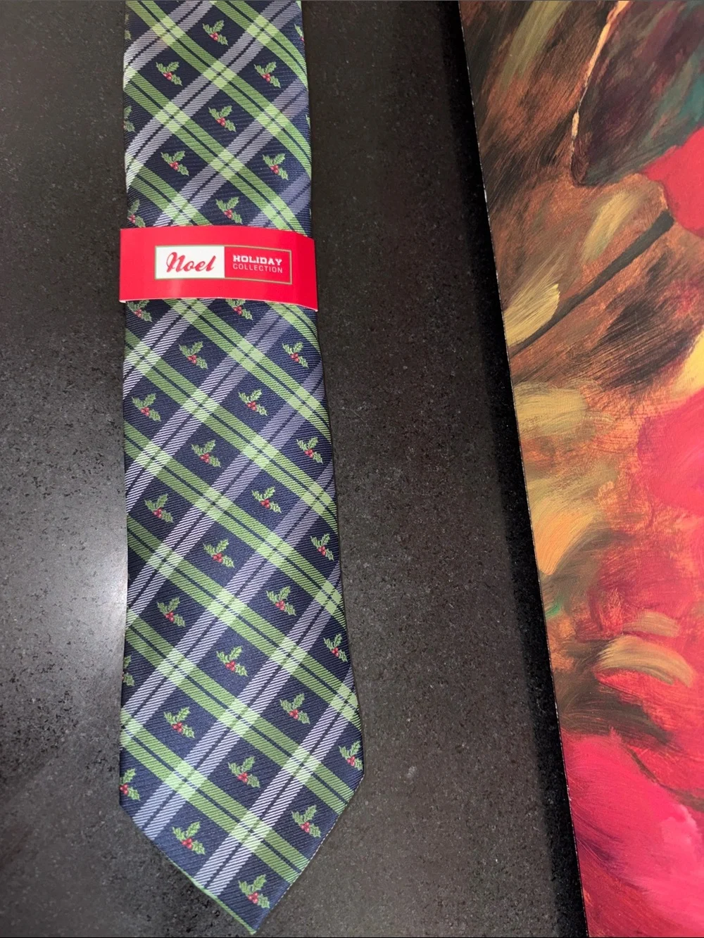 Navy Plaid Tie with Green Accent
